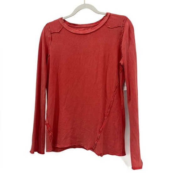 NWT Free People Seamed Long Sleeve Red Medium - Picture 1 of 9